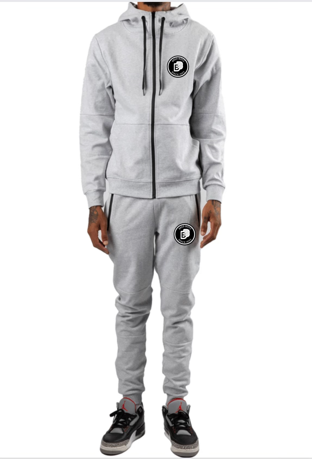 Bred Boyz Gray Embroidered Tech Jogger Fit Fleece with Hoodie